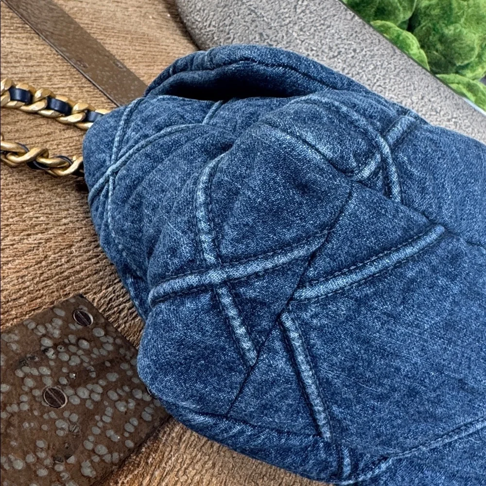 Chanel 20s denim flap bag quilted crossbody bag chunky hardware